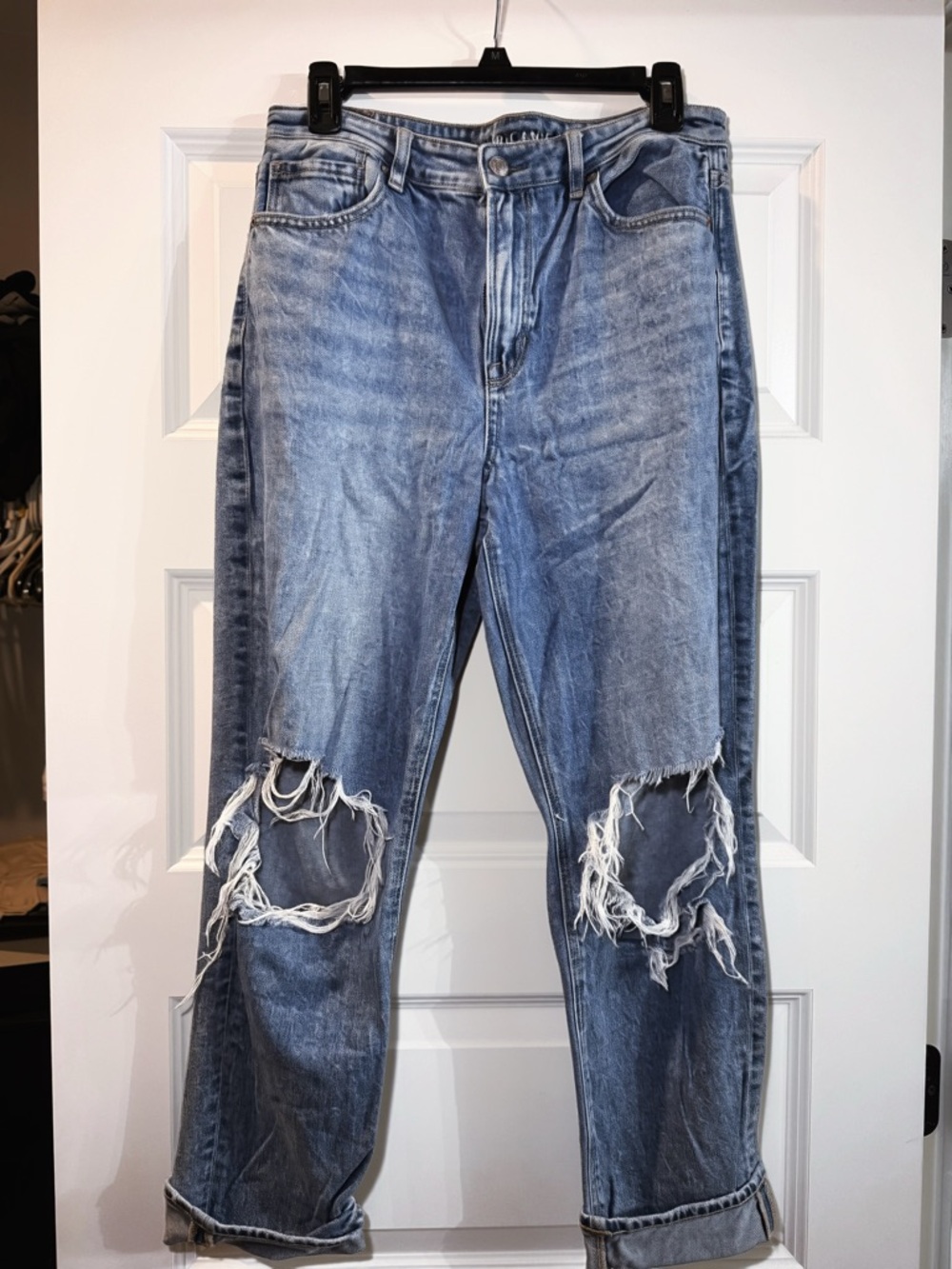 American Age Distressed Boyfriend Jeans in Faded Blue
